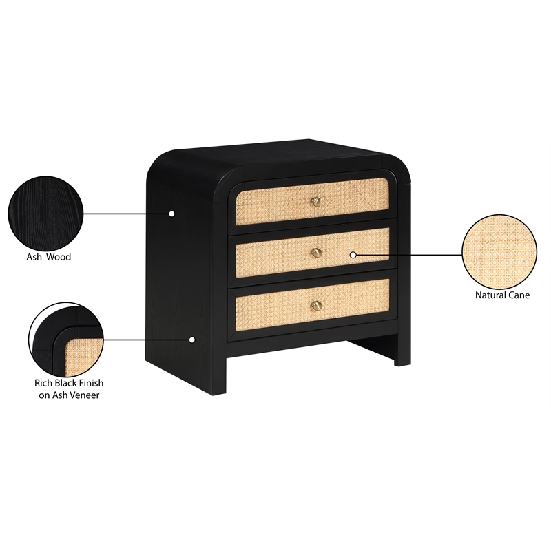 Pemberly Row Modern / Contemporary Ash Wood Black Night Stand