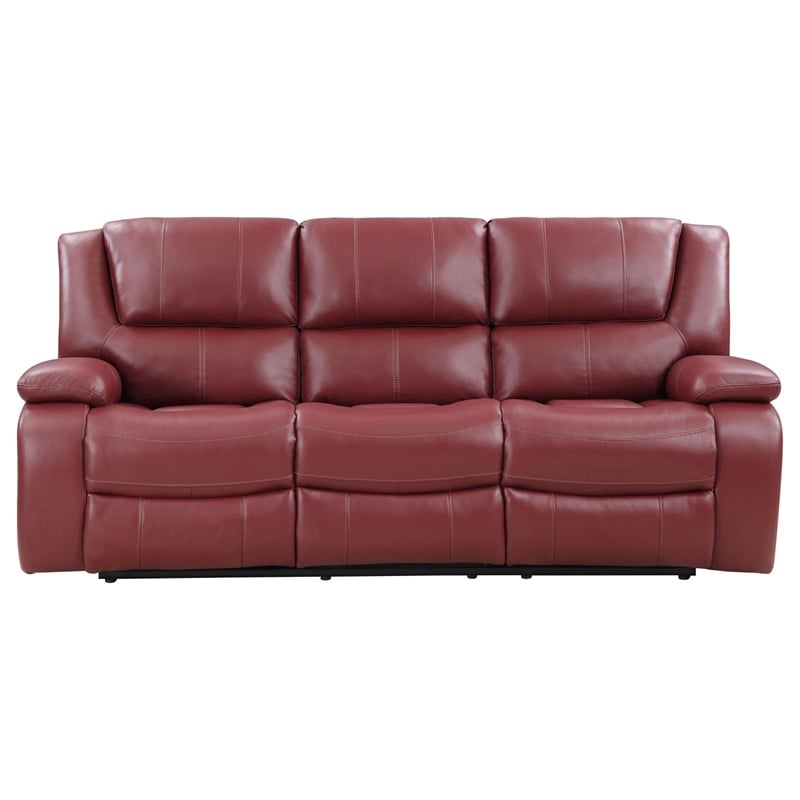 Pemberly Row Transitional Faux Leather Upholstered Motion Sofa Red