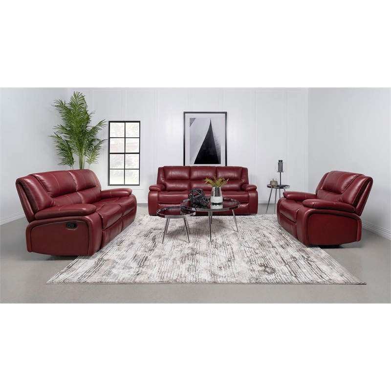 Pemberly Row Transitional Faux Leather Upholstered Motion Sofa Red