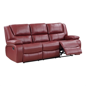 pemberly row transitional faux leather upholstered motion sofa red