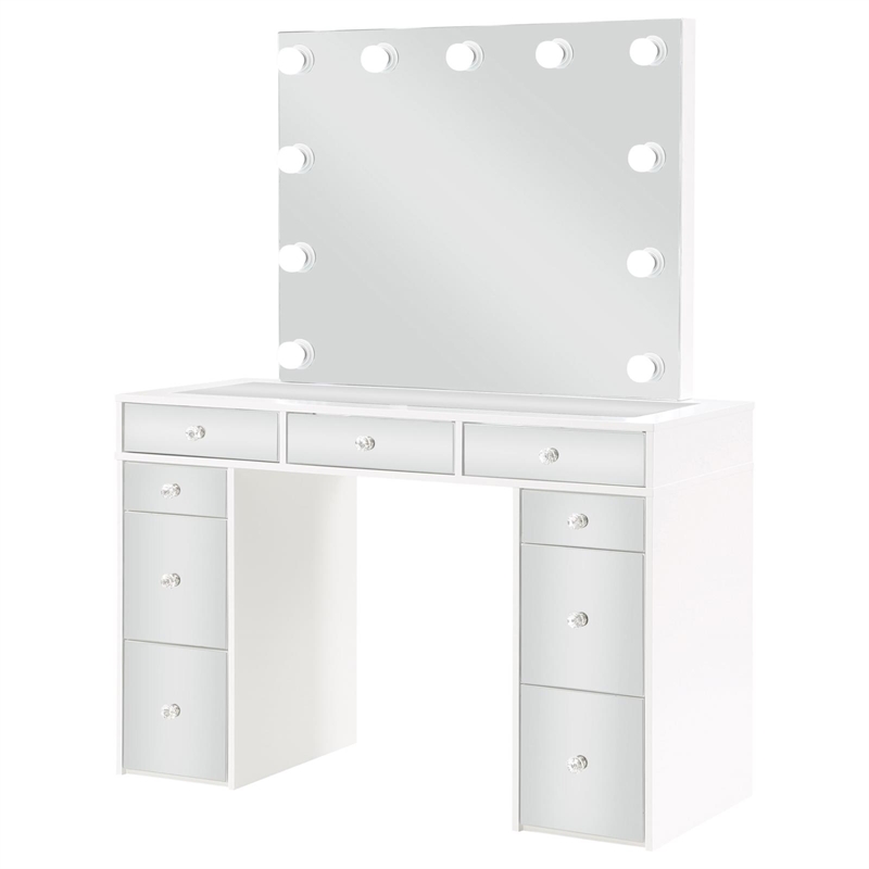 Pemberly Row Contemporary Wood White Vanity Set in White and Gray