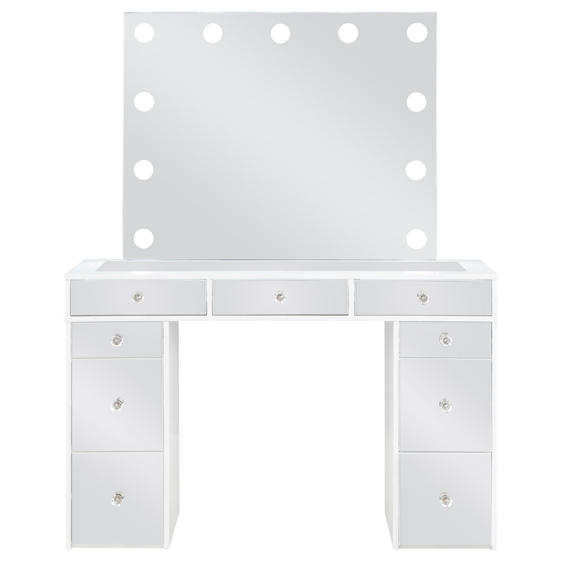 Pemberly Row Contemporary Wood White Vanity Set in White and Gray