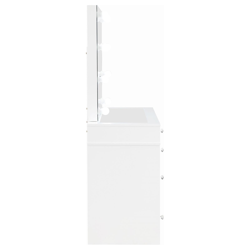 Pemberly Row Contemporary Wood White Vanity Set in White and Gray