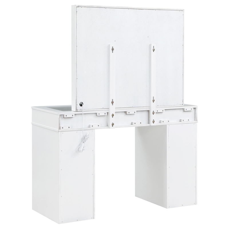 Pemberly Row Contemporary Wood White Vanity Set in White and Gray