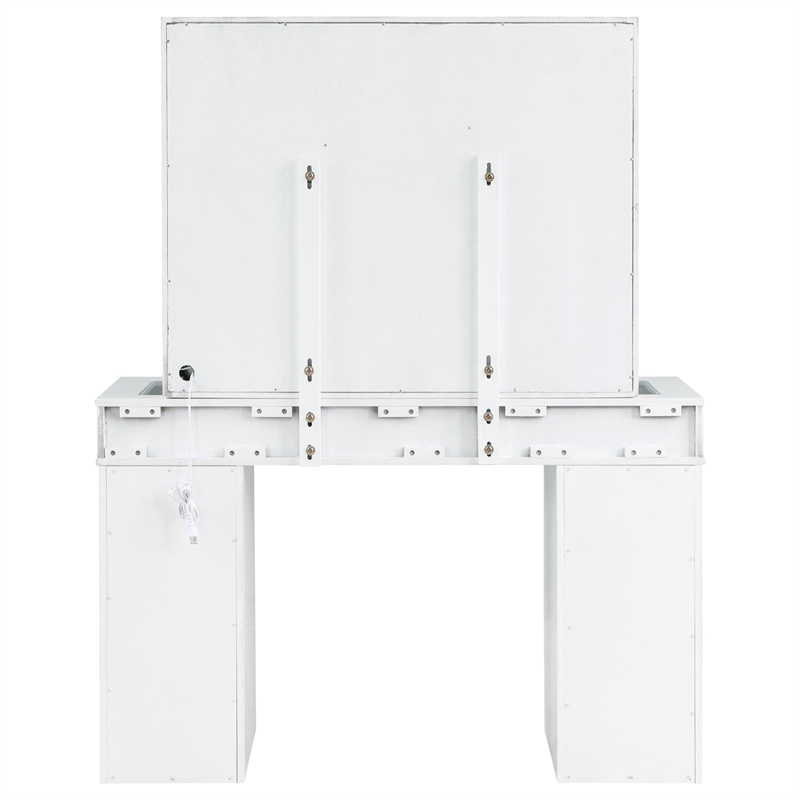 Pemberly Row Contemporary Wood White Vanity Set in White and Gray