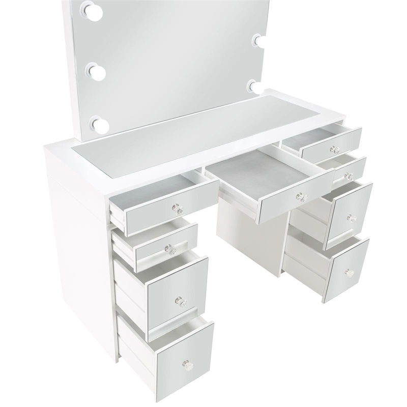 Pemberly Row Contemporary Wood White Vanity Set in White and Gray