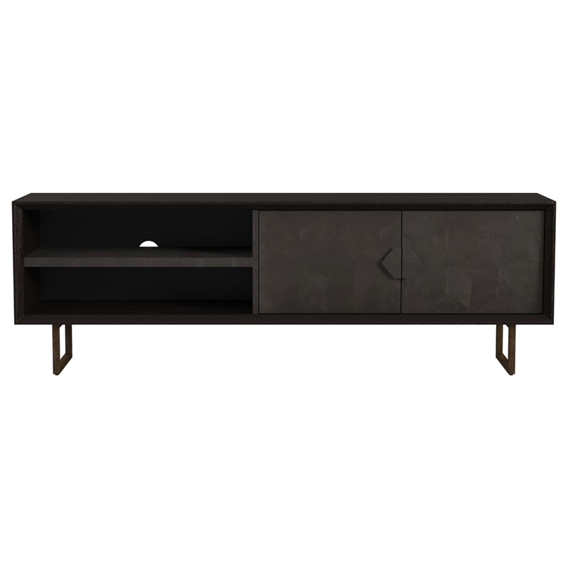 Pemberly Row 2-door Farmhouse Wood Rectangular TV Stand in Black