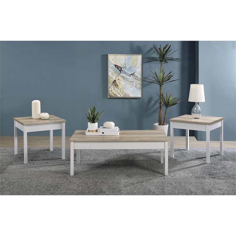 Pemberly Row 3-piece Coastal Wood Coffee Table Set Pine and White