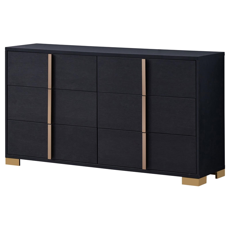 Pemberly Row Contemporary Wood Rectangular Dresser Black and Gold