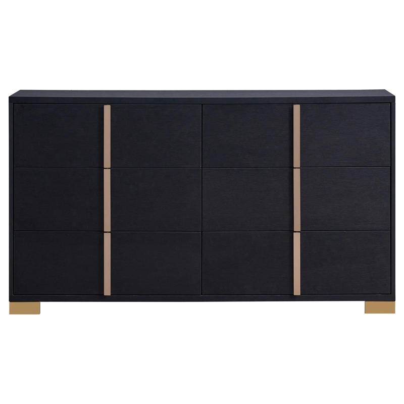 Pemberly Row Contemporary Wood Rectangular Dresser Black and Gold