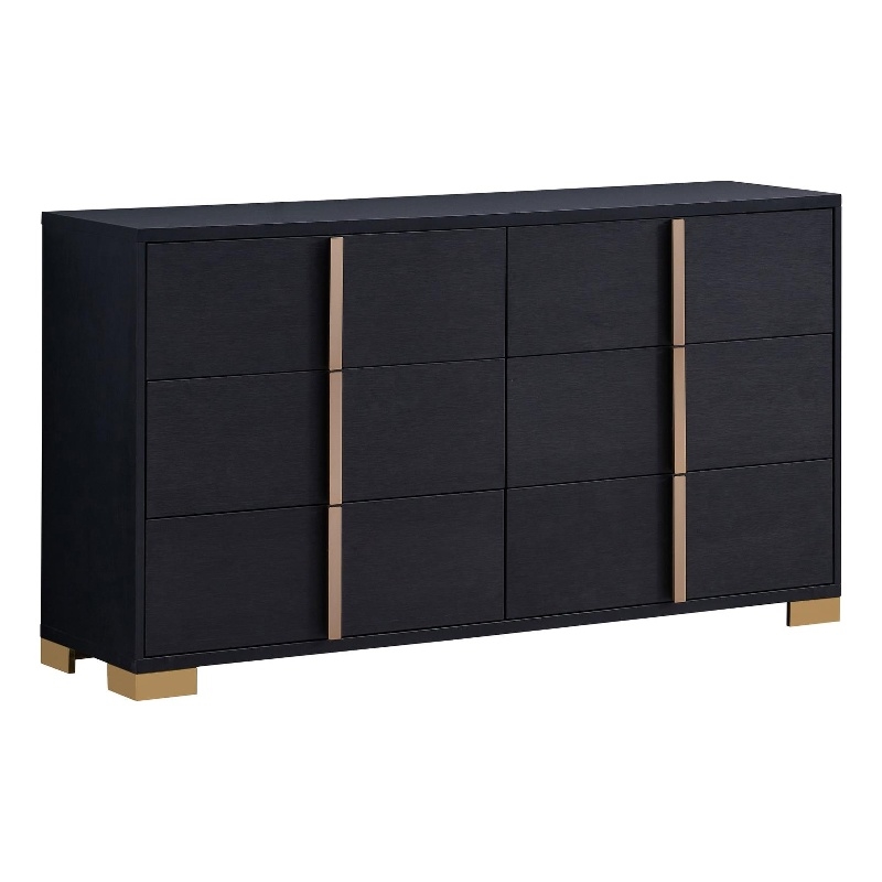 Pemberly Row Contemporary Wood Rectangular Dresser Black and Gold