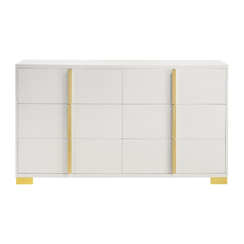 Pemberly Row Contemporary Wood Rectangular Dresser White and Gold