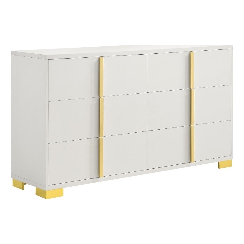 Pemberly Row Contemporary Wood Rectangular Dresser White and Gold