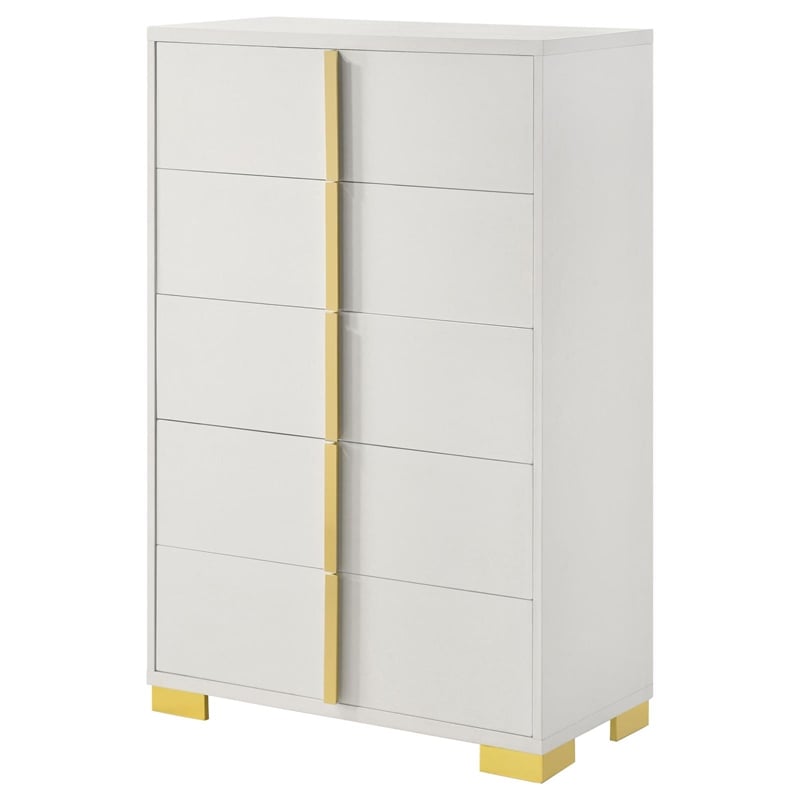 Pemberly Row Contemporary Wood Rectangular Chest in White and Gold