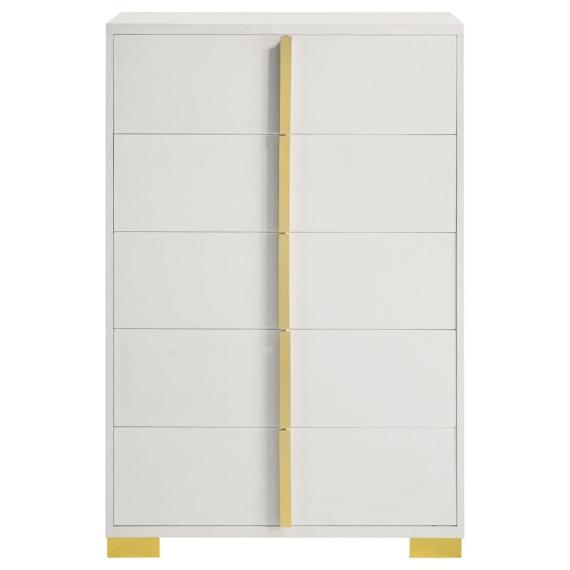 Pemberly Row Contemporary Wood Rectangular Chest in White and Gold