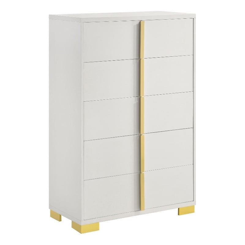 Pemberly Row Contemporary Wood Rectangular Chest in White and Gold