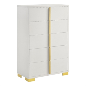 Pemberly Row Contemporary Wood Rectangular Chest in White and Gold