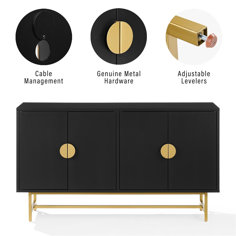 Pemberly Row Mid-Century Wood/Steel Sideboard in Matte Black/Gold