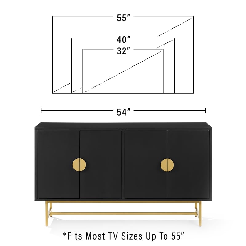 Pemberly Row Mid-Century Wood/Steel Sideboard in Matte Black/Gold