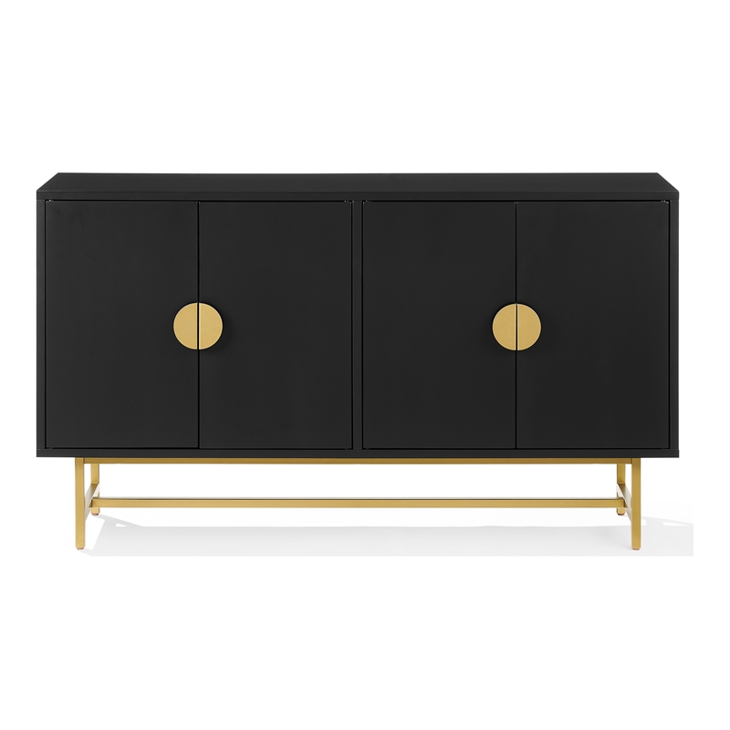 Pemberly Row Mid-Century Wood/Steel Sideboard in Matte Black/Gold