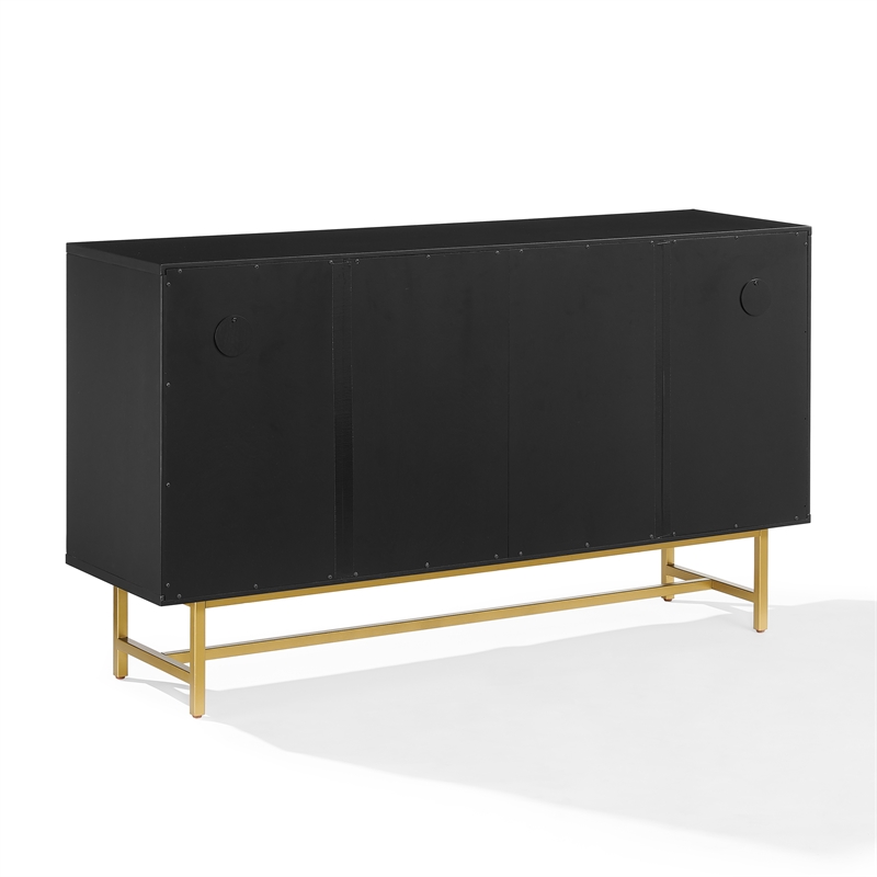 Pemberly Row Mid-Century Wood/Steel Sideboard in Matte Black/Gold