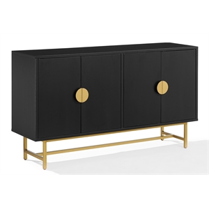 Pemberly Row Mid-Century Wood/Steel Sideboard in Matte Black/Gold
