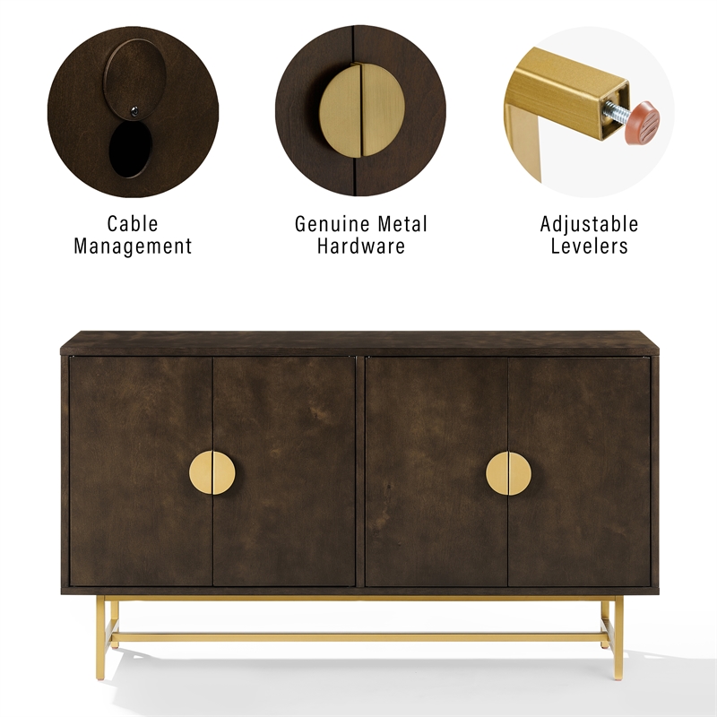 Pemberly Row Mid-Century Wood/Steel Sideboard in Dark Brown/Gold