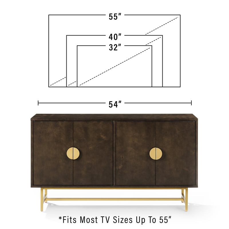 Pemberly Row Mid-Century Wood/Steel Sideboard in Dark Brown/Gold