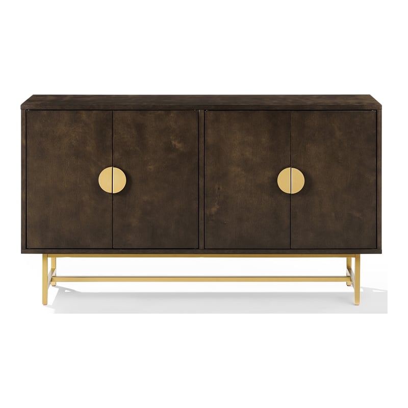 Pemberly Row Mid-Century Wood/Steel Sideboard in Dark Brown/Gold