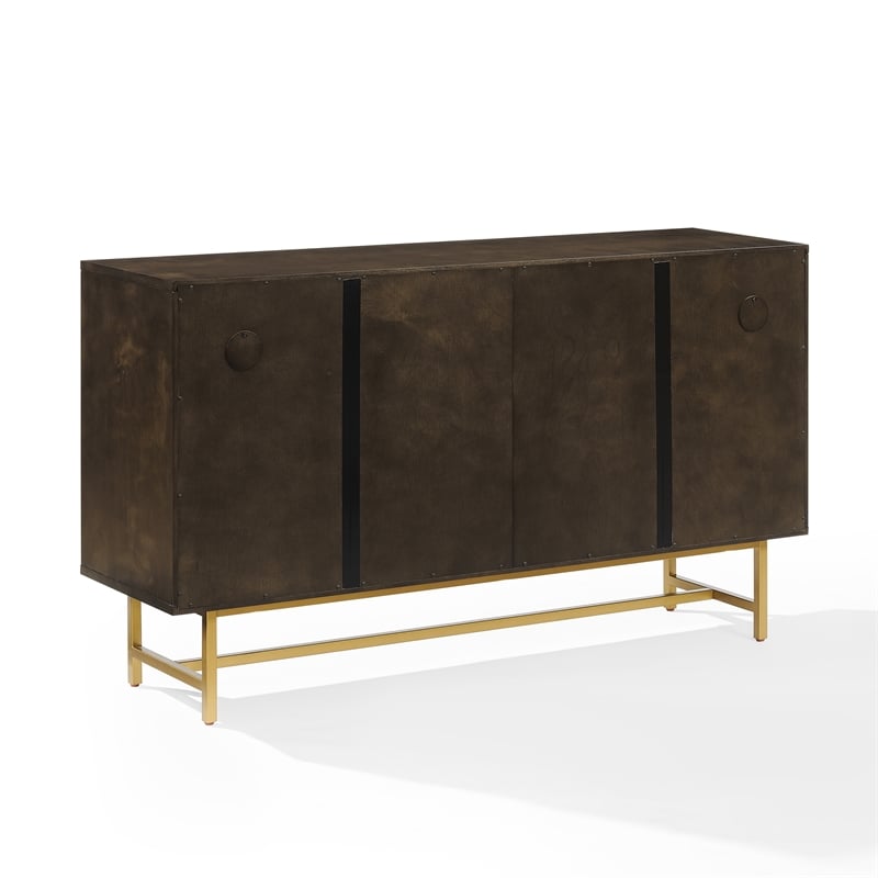 Pemberly Row Mid-Century Wood/Steel Sideboard in Dark Brown/Gold