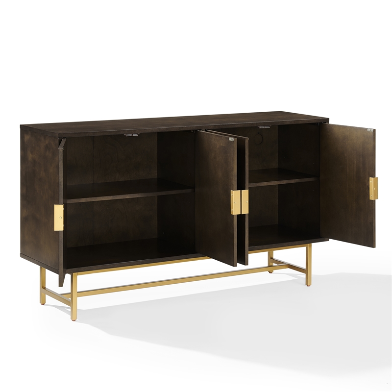 Pemberly Row Mid-Century Wood/Steel Sideboard in Dark Brown/Gold