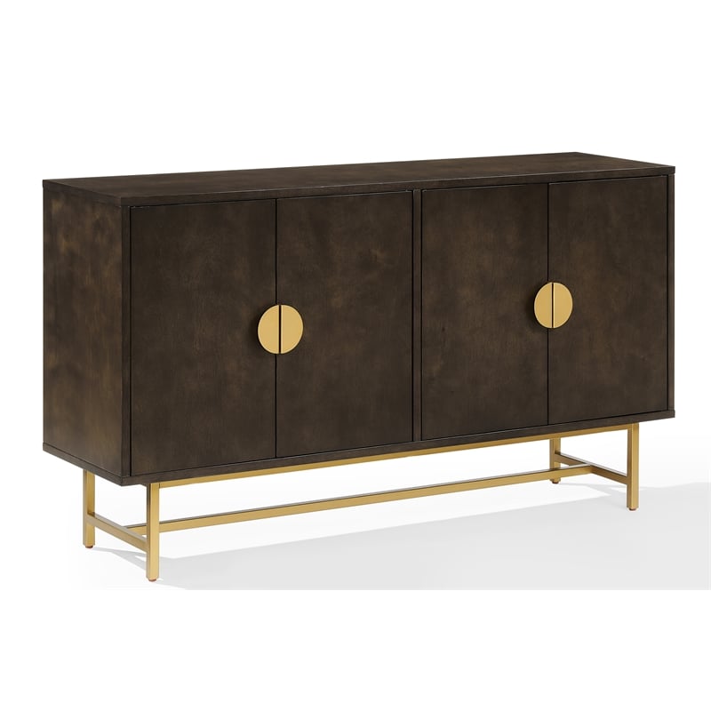Pemberly Row Mid-Century Wood/Steel Sideboard in Dark Brown/Gold
