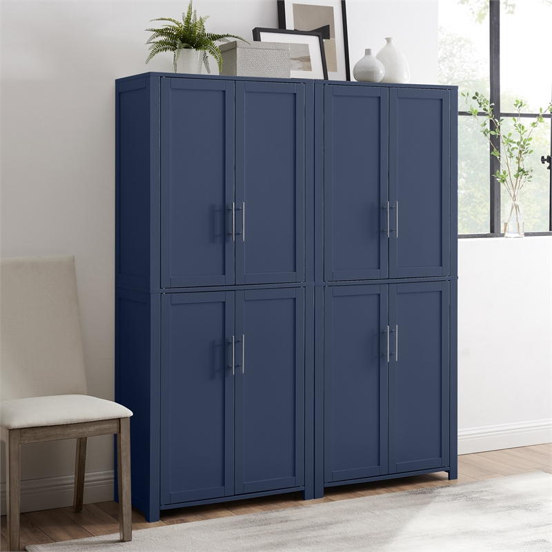 Pemberly Row 2PC Traditional Wood Kitchen Storage Pantry in Navy