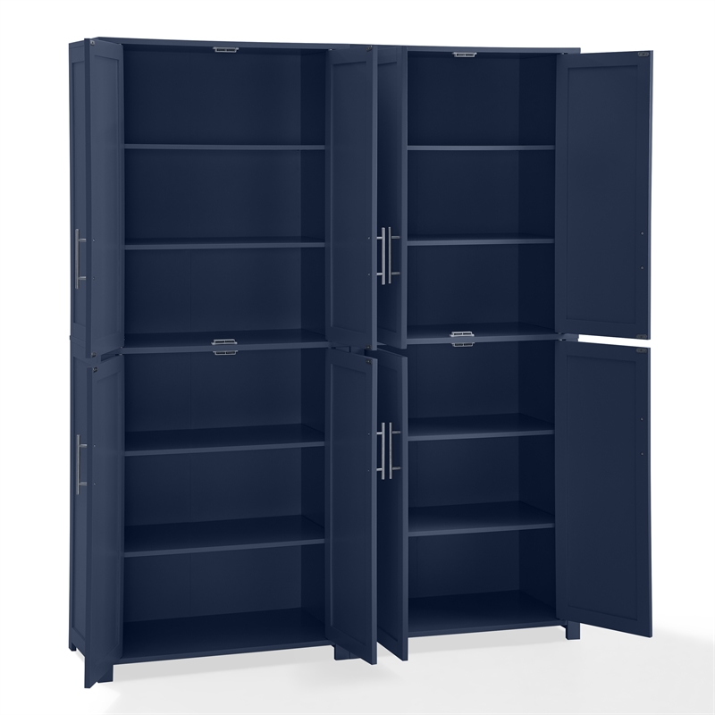 Pemberly Row 2PC Traditional Wood Kitchen Storage Pantry in Navy