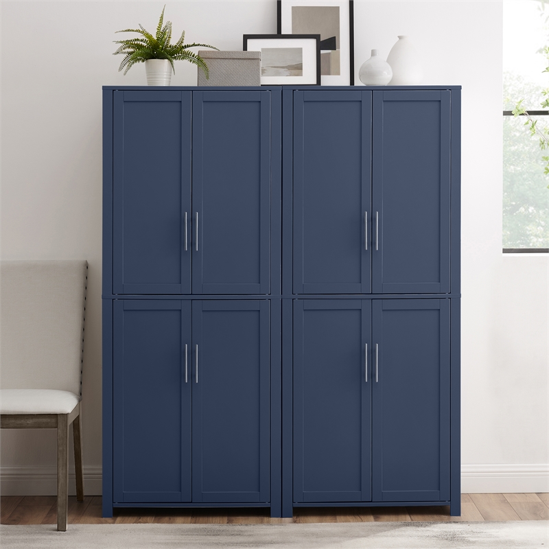 Pemberly Row 2PC Traditional Wood Kitchen Storage Pantry in Navy