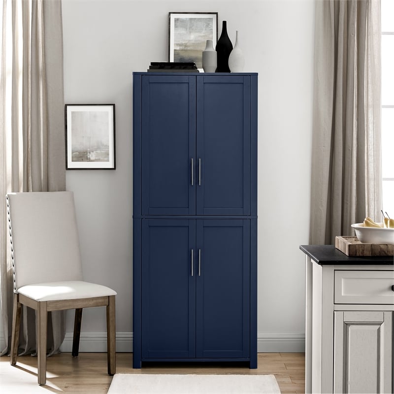 Pemberly Row Traditional Wood Kitchen Storage Pantry in Navy