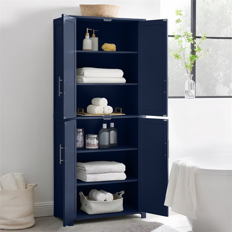 Pemberly Row Traditional Wood Kitchen Storage Pantry in Navy