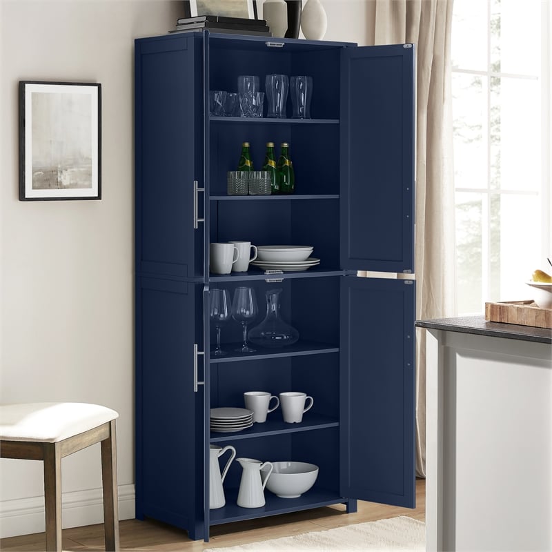 Pemberly Row Traditional Wood Kitchen Storage Pantry in Navy