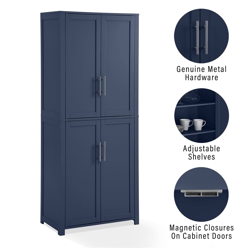 Pemberly Row Traditional Wood Kitchen Storage Pantry in Navy