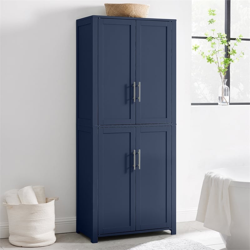 Pemberly Row Traditional Wood Kitchen Storage Pantry in Navy