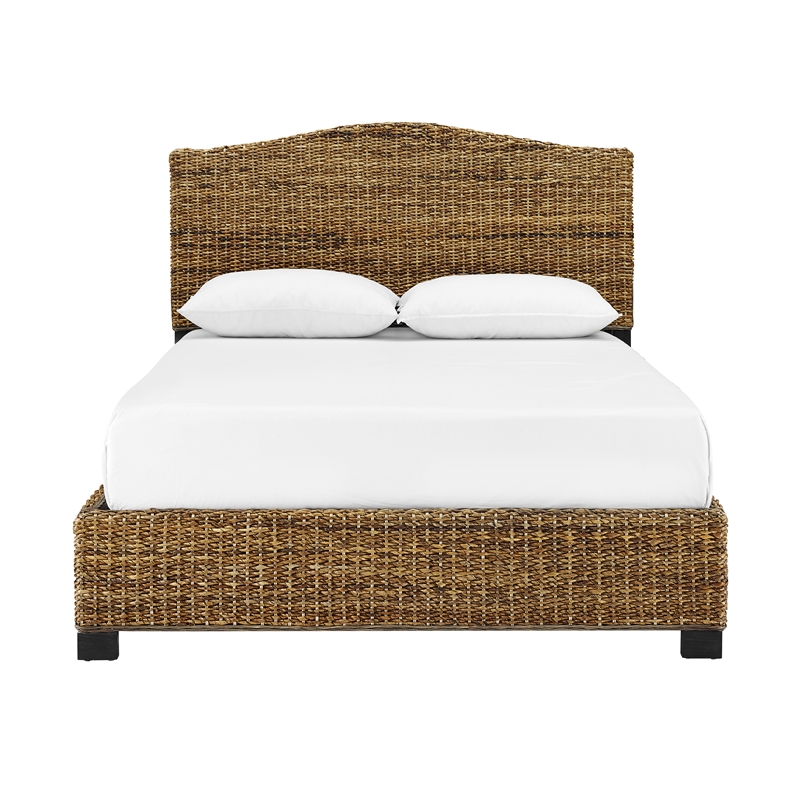 Pemberly Row Coastal Wood/Rattan King Size Platform Bed in Brown