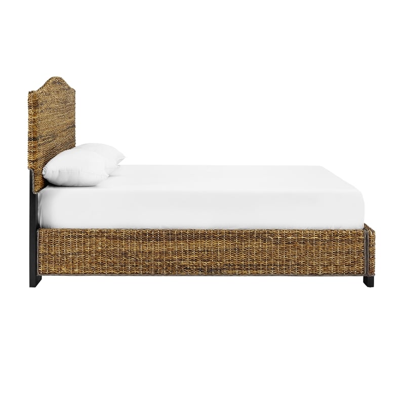 Pemberly Row Coastal Wood/Rattan King Size Platform Bed in Brown