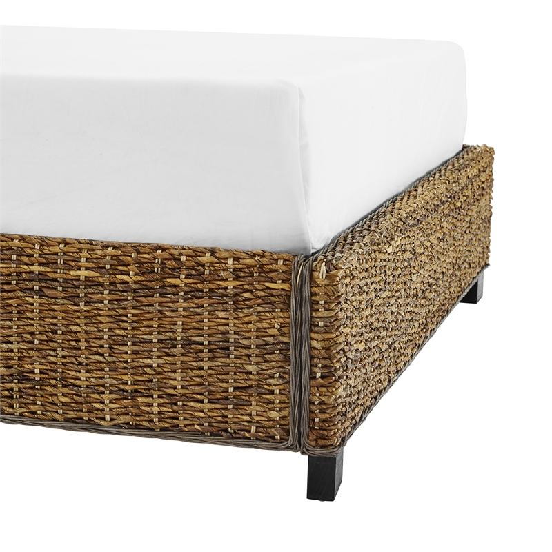 Pemberly Row Coastal Wood/Rattan King Size Platform Bed in Brown