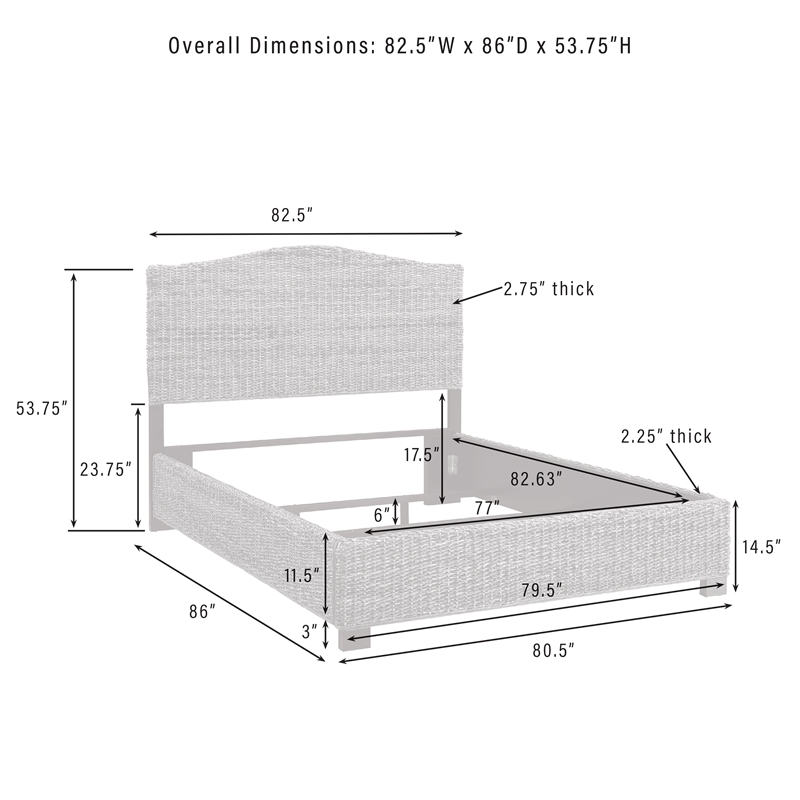 Pemberly Row Coastal Wood/Rattan King Size Platform Bed in Brown