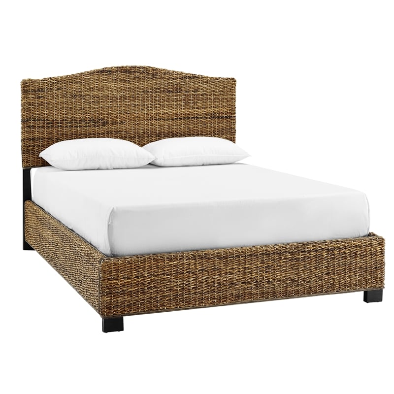 Pemberly Row Coastal Wood/Rattan King Size Platform Bed in Brown