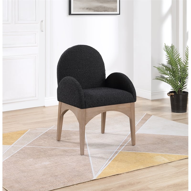 Pemberly Row Contemporary Black Boucle Fabric Dining Arm Chair