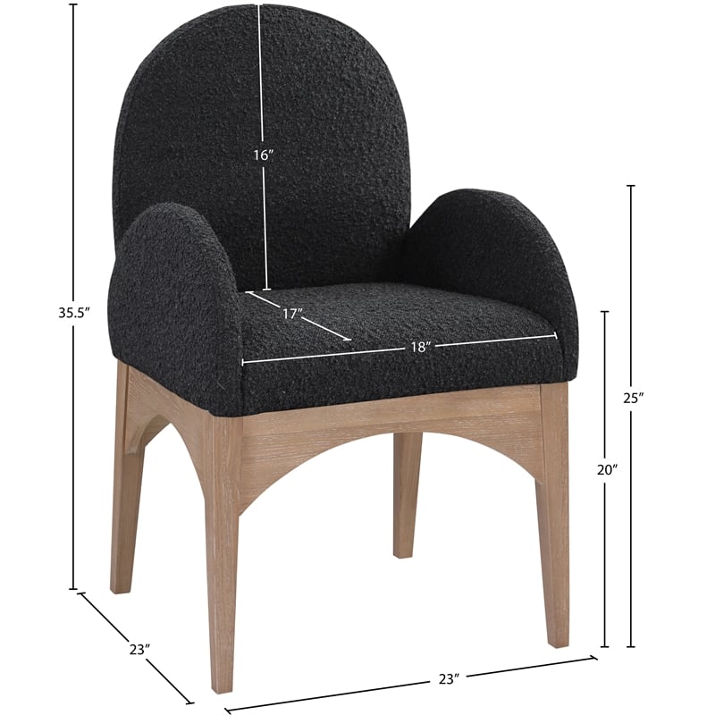 Pemberly Row Contemporary Black Boucle Fabric Dining Arm Chair