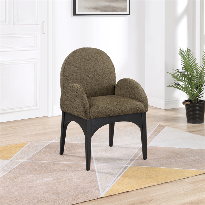 Pemberly Row Contemporary Olive Boucle Fabric Dining Arm Chair