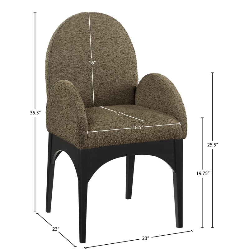 Pemberly Row Contemporary Olive Boucle Fabric Dining Arm Chair