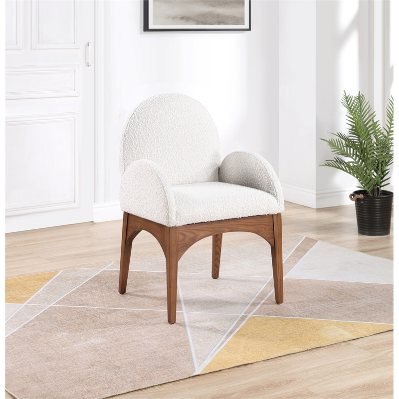 Pemberly Row Contemporary Cream Boucle Fabric Dining Arm Chair